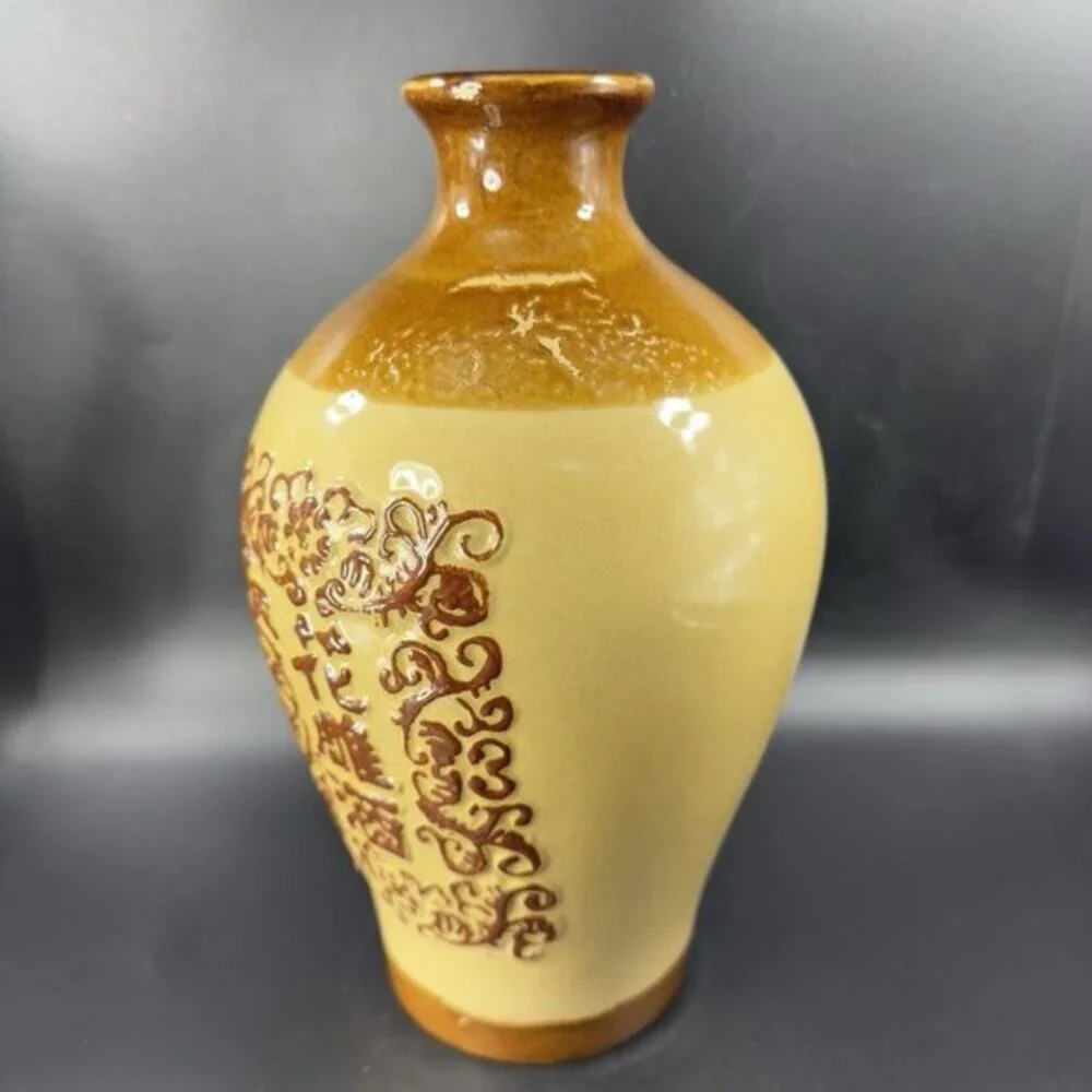 Vintage Oriental Chinese Ceramic Jug Vase With Dragon Rooster Fight Scene Marked